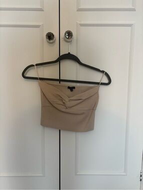 Dynamite Beige Twist-Front Crop Top